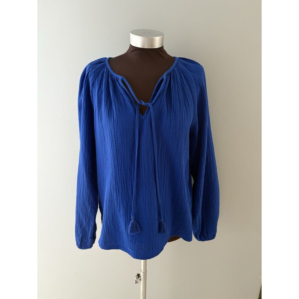 Boden Serena Top Size 8 Blue Double Cloth Gauze Boho Beach Coastal Nautical